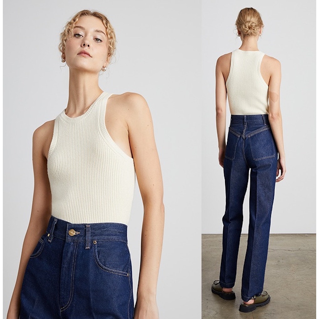 Who What Wear Natalie Racer Front Knit Tank Cream | Xs